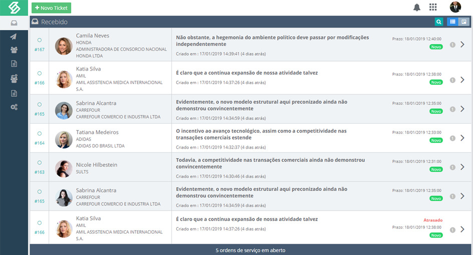 SULTS - Chamado: lista de chamados recebidos