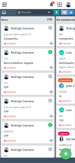 Kanban de chamados no celular SULTS - Chamados: kanban de chamados no celular