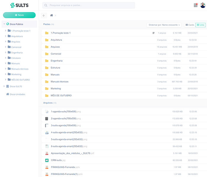 SULTS - Disco Virtual: Pastas em tabela