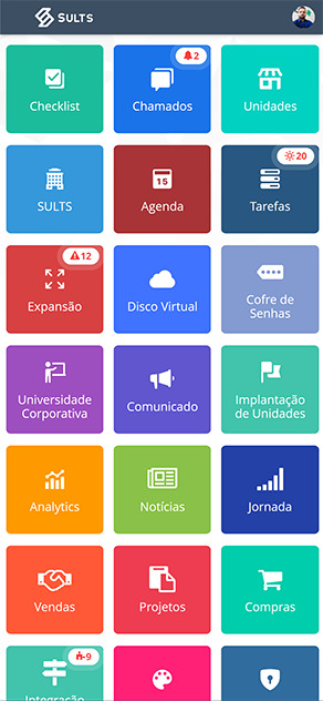 Conheça as vantagens do sistema de segurança do SULTS SULTS - Segurança: módulos no painel inicial do celular