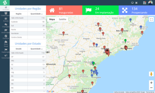 Mapa com todas as unidades da rede