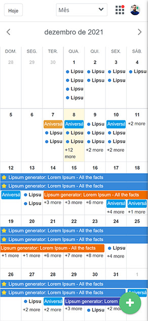 Calendário mensal no celular SULTS - Agenda: Calendário mensal no celular
