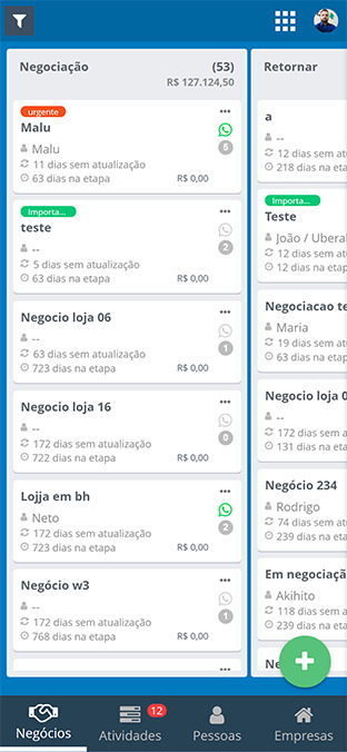 SULTS - Kanban de expansão em um smartphone