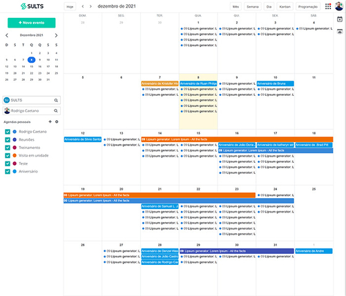 Painel de Agenda dentro do SULTS