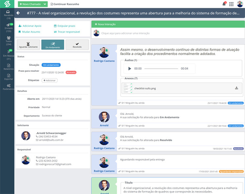 SULTS - Intranet: Interação de um chamado