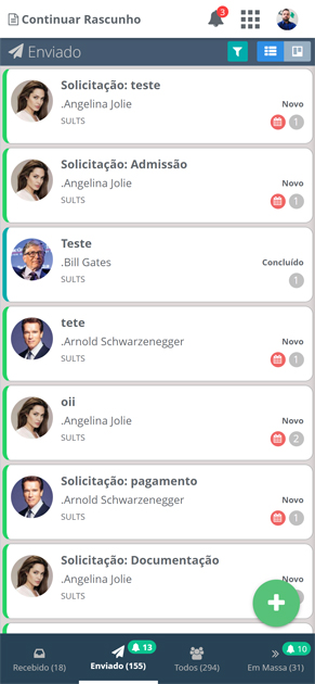 SULTS - Chamado: lista de chamados no celular