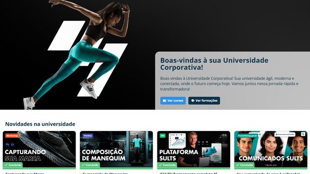Portal da Universidade Corporativa do SULTS com boas-vindas, catálogo de cursos e formações e novidades da universidade
