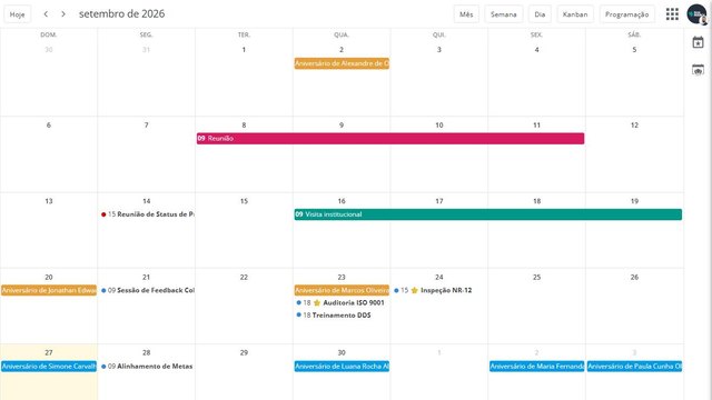Agenda colaborativa da SULTS com visitas, auditorias e treinamentos marcados no mês