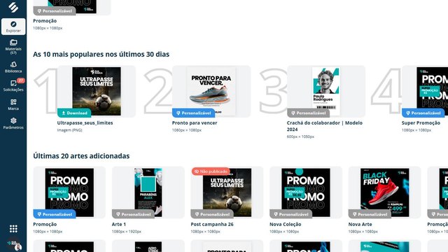 Biblioteca de artes do Marketing da SULTS com as peças mais populares e as últimas artes adicionadas