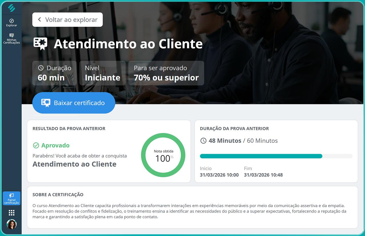 Certificação empresarial com provas online, correção automática e certificado instantâneo