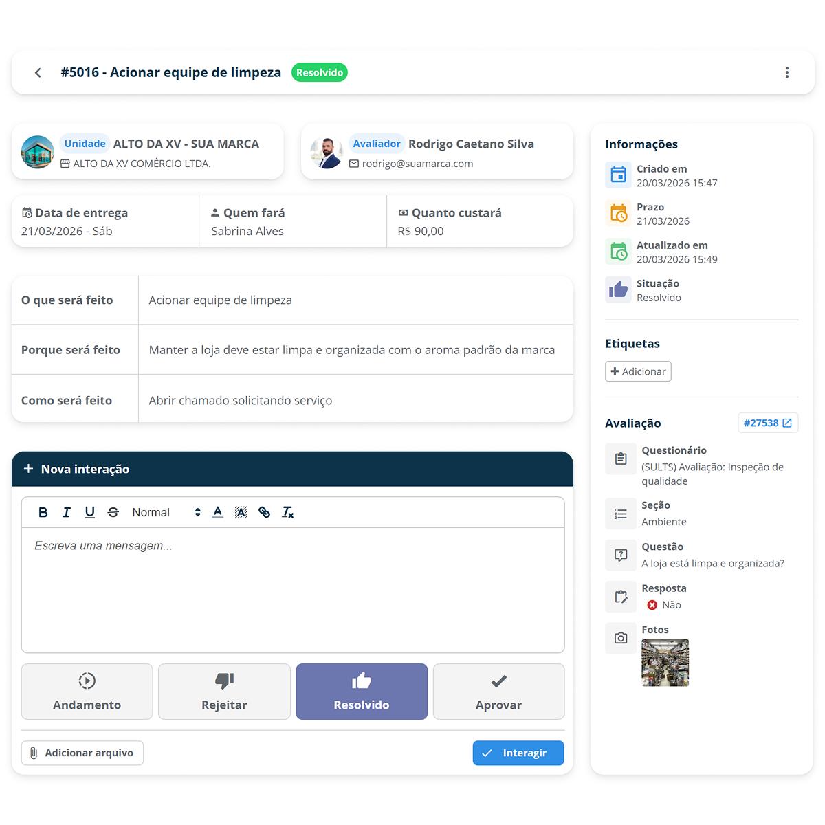 Plano de ação 5W2H automático para não conformidade de segurança do trabalho com ciclo de validação e evidência fotográfica