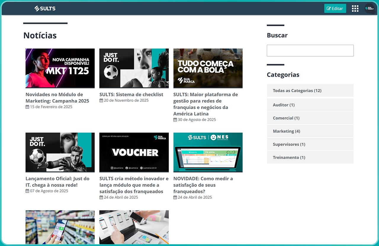 Portal de notícias corporativo: blog interno com categorias e destaque na home