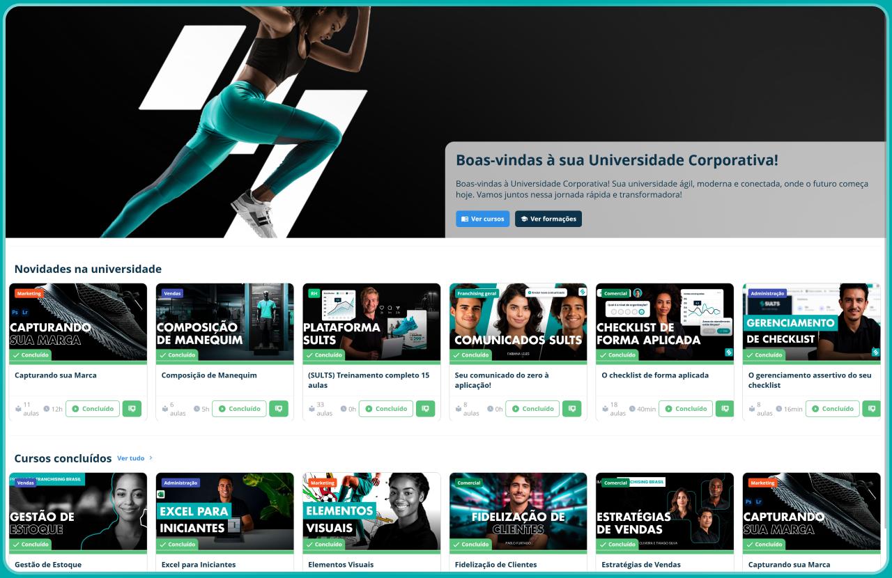 Universidade corporativa com cursos, módulos, avaliações e certificados Universidade corporativa com cursos, módulos, avaliações e certificados