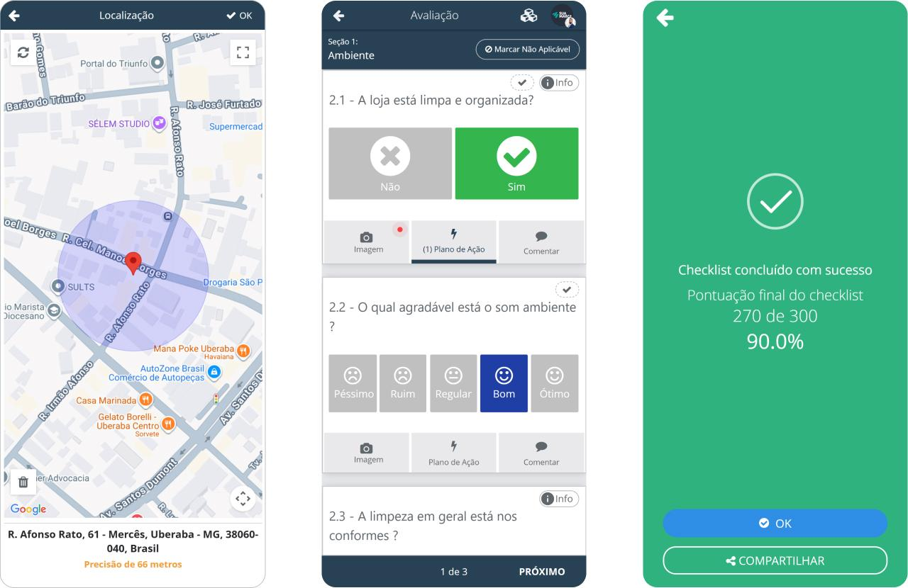 Aplicativo mobile de checklist com geolocalização, avaliação por seção e pontuação final da visita